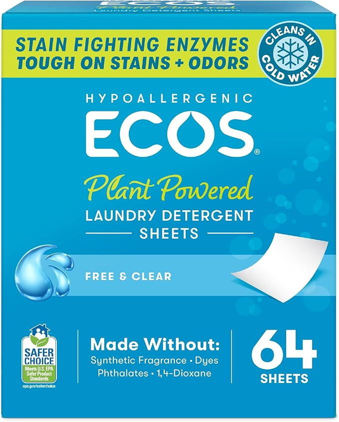 ECOS Laundry Detergent Sheets Vegan, No Plastic Jug, No Mess & Liquid Free - Laundry Sheets in Wa... | Amazon (US)