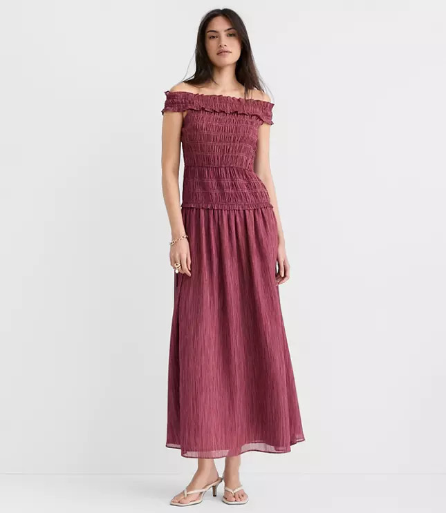 Stripe Smocked Off The Shoulder Maxi Dress | LOFT