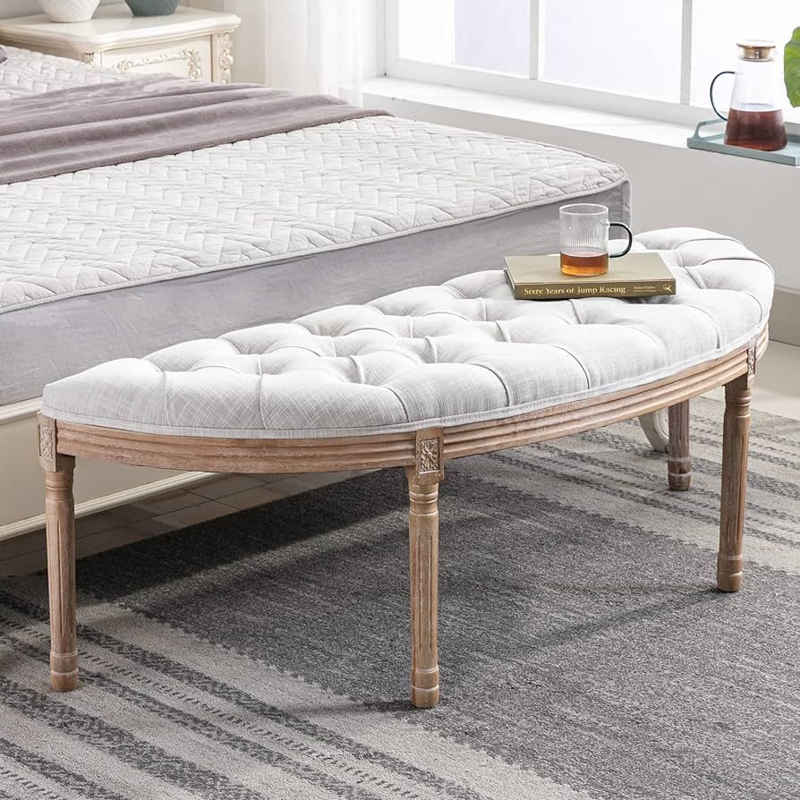 LZAREAL 55" End of Bed Bench Vintage Half Moon Upholstered Fabric Semi-Circle Entryway Bench with... | Amazon (US)