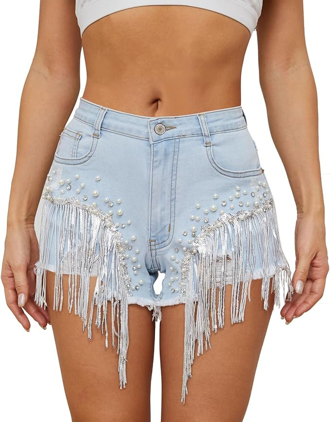 JMITHA Women's High Waisted Denim Shorts Distressed Raw Edge Stretch Denim Jean Shorts | Amazon (US)