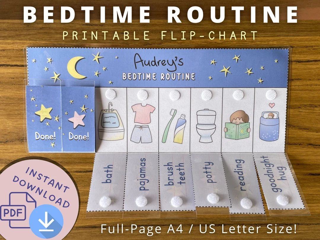 Bedtime Routine Chart, Printable Folding / Flip Chart : kids daily checklist / visual schedule fo... | Etsy (US)