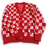 Christmas Knit Cardigan Sweater, Checkered Candy Cane Christmas Holiday Cozy Cardigan Button Up, Festive V Neck Cute Ugly Sweater Knitwear | Etsy (US)