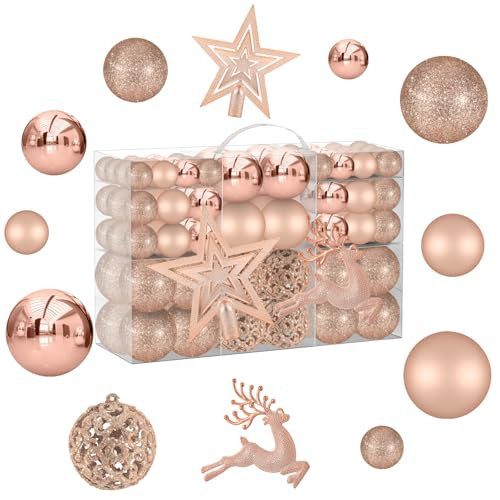 102PCS Assorted Rose Gold Christmas Ornaments,Shatterproof Plastic Christmas Ball Tree Ornaments Set for Tree Decorations | Amazon (US)