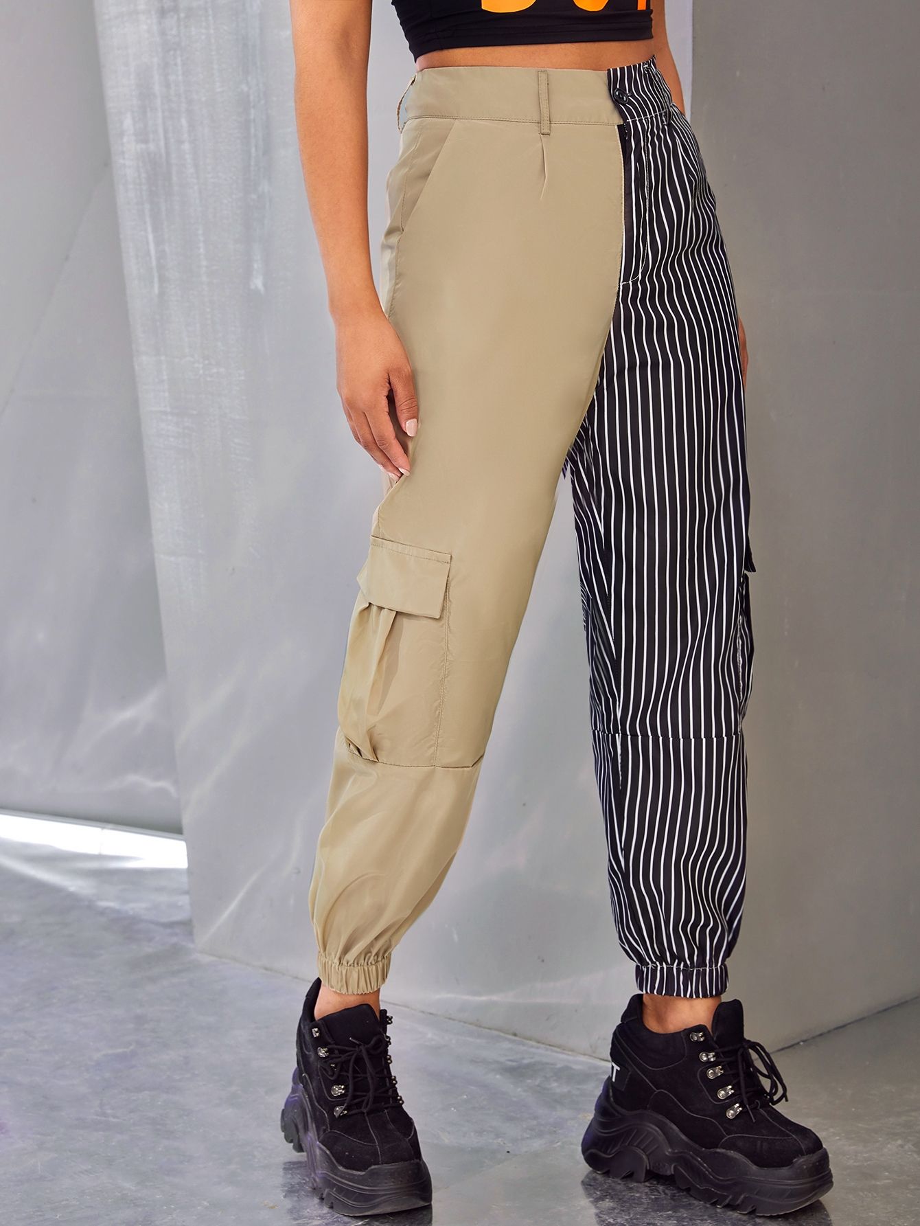Two Tone Striped Cargo Pants | SHEIN