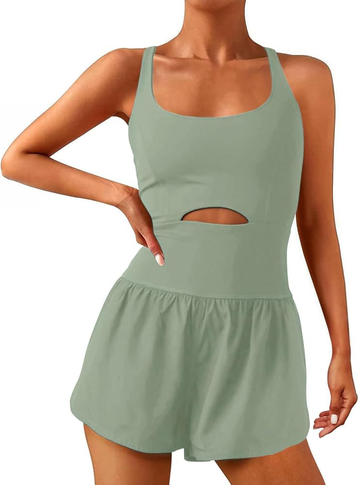 Wenlia Women Workout Romper Onesie with Padded Bras Sleeveless One Piece Outfits Shorts Atheletic... | Amazon (US)