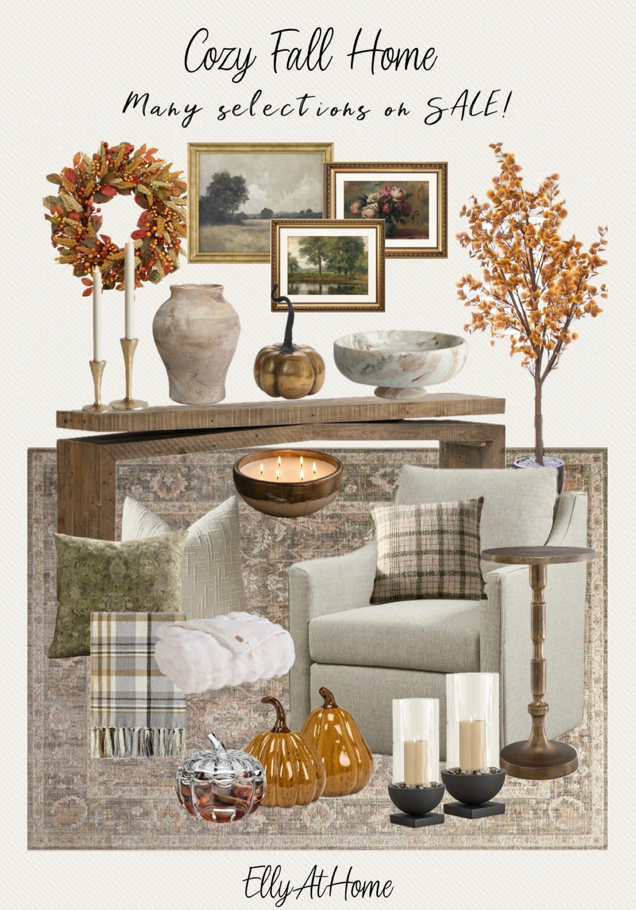 Wayfair fall home styling! Many selections on sale! Shop fall decor, throw pillows, console table, neutral area rugs, cozy accent chairs, pumpkins, fall faux tree, candleholders, fall wreath, tree and more home decor accessories.@Wayfair  #wayfair #wayfaircreator

#LTKHome #LTKSaleAlert