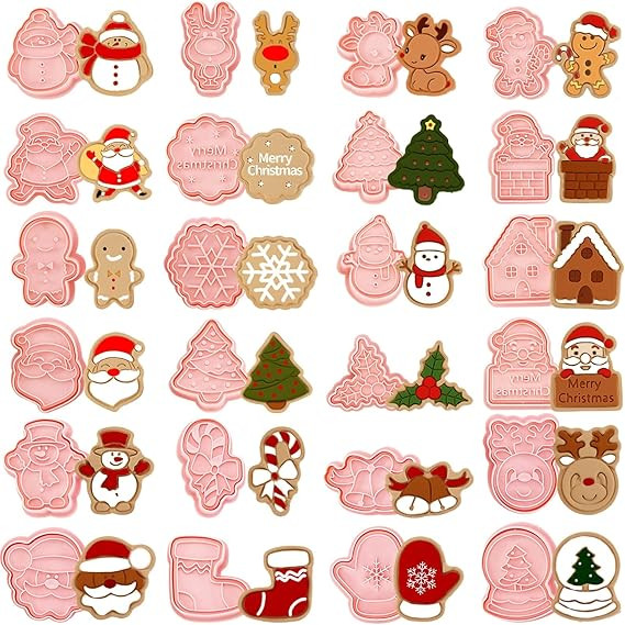 24 Pieces Christmas Cookie Stamps Gingerbread Cookie Cutters Xmas Embossing Santa Claus Elk Snowm... | Amazon (US)