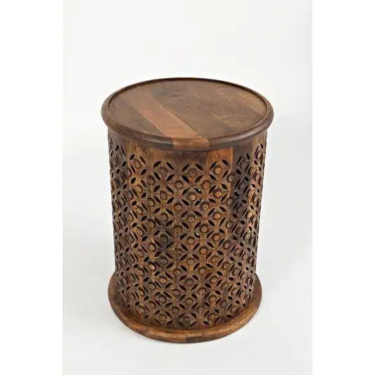 Decker Distressed 23" Large Hardwood Drum End Table by Jofran - Mango | Bed Bath & Beyond