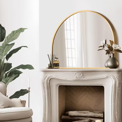 MAYEERTY Hanging Mirror Aluminum Alloy Thin Edge Right Angle Arch Gold 30x28x1in | Target
