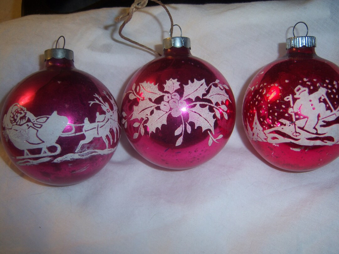 Vintage Shiny Brite Mercury Glass Stenciled Christmas - Etsy | Etsy (US)