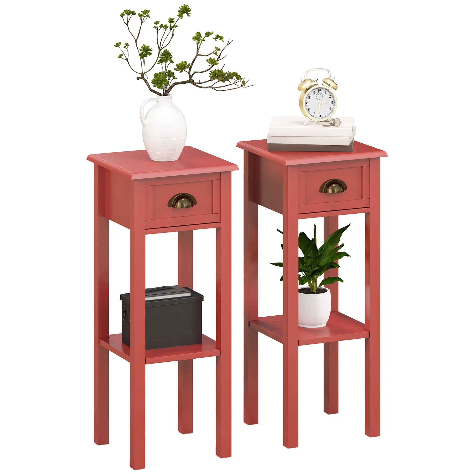 2-Tier Side Table With Drawer, Narrow End Table With Bottom Shelf, For Living Room, Set Of 2 | Wayfair North America