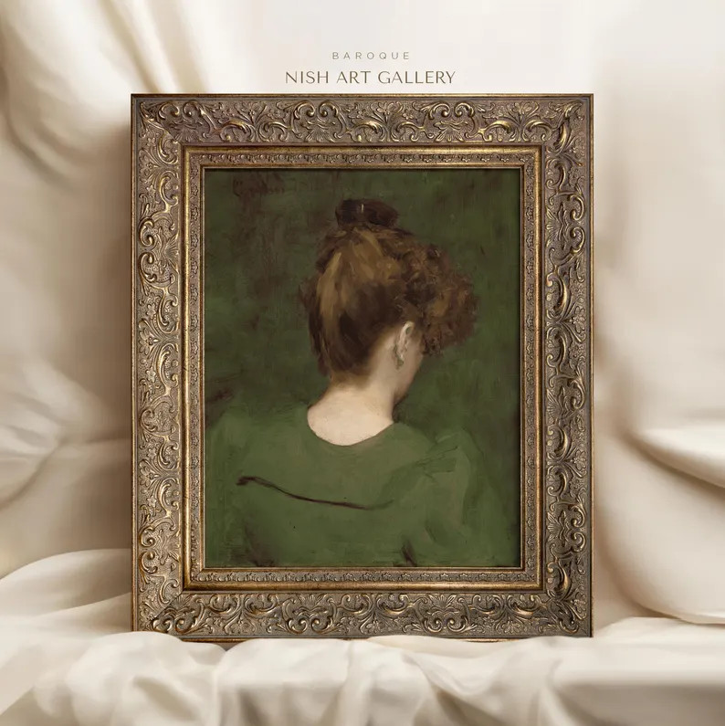 Vintage Art Framed, French Woman Back Portrait, Green Moody Painting, Antique Replica Art, Ornate... | Etsy (US)