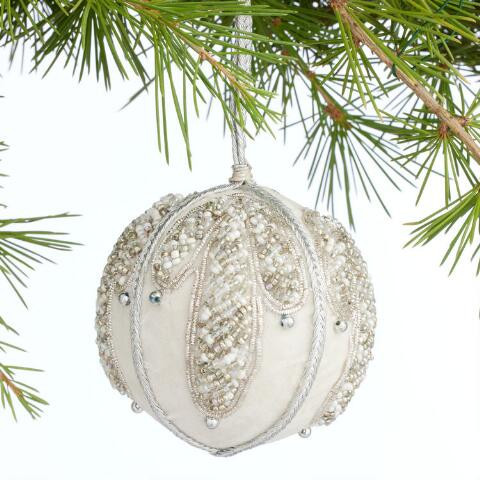 Pier Place Silver Beaded Ball Ornament | World Market