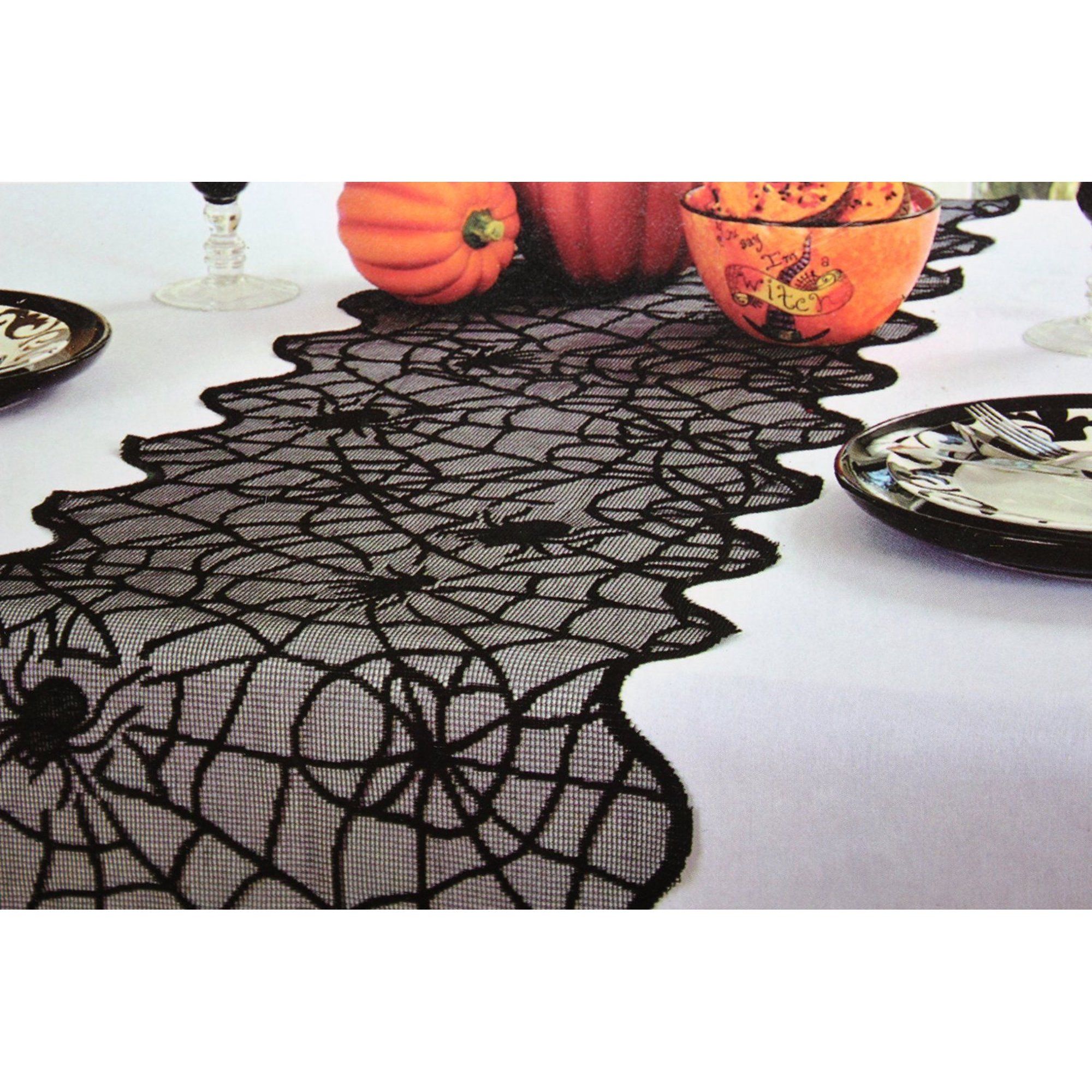 Halloween Party Spider Lace Table Runner Black 20 x 80 Cover tablecloth, Polyester By Darice | Walmart (US)
