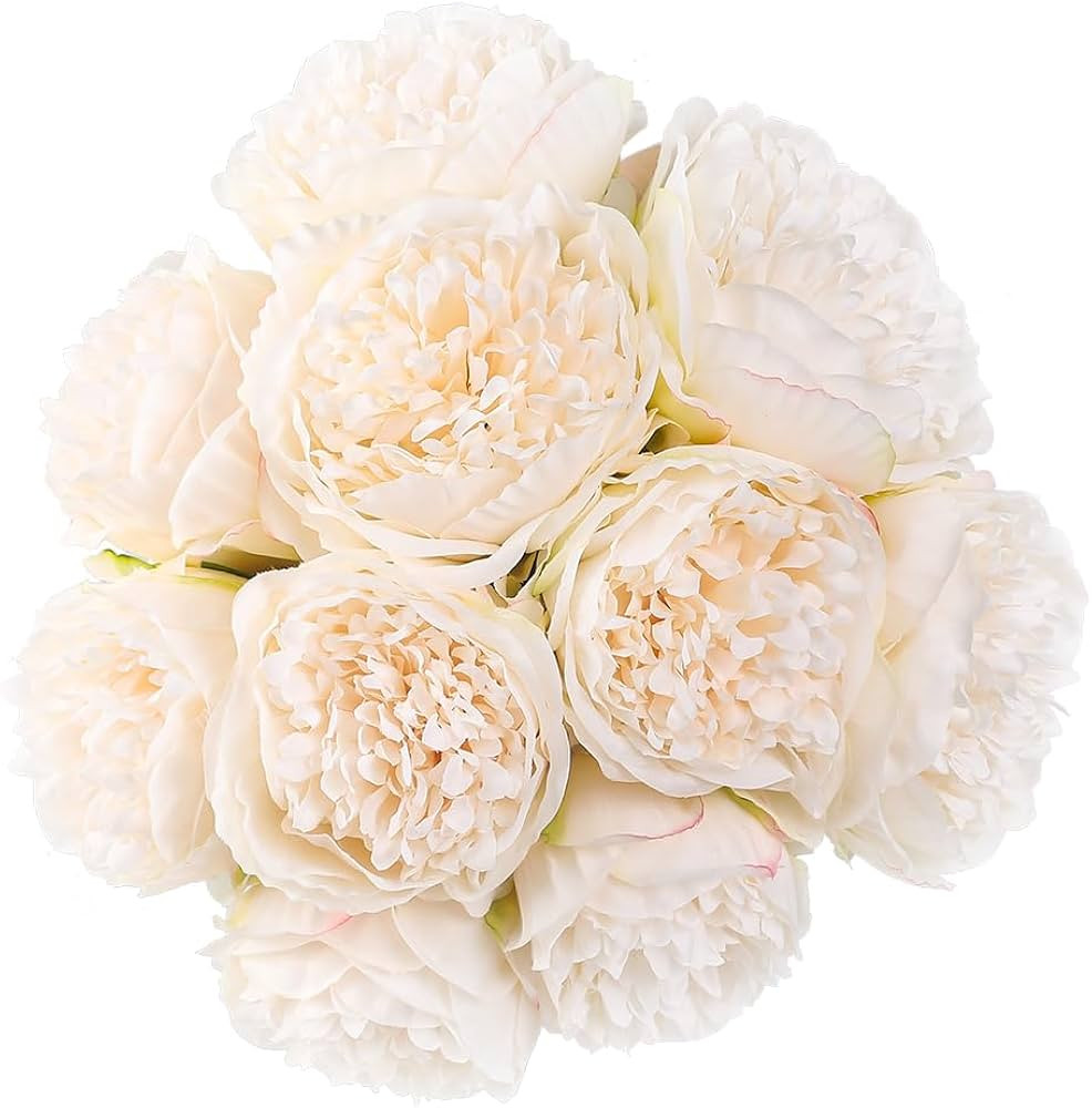 10PCS Off White Realistic Artificial Flowers Peony Fake Silk for Home Office Wedding Table Center... | Amazon (US)
