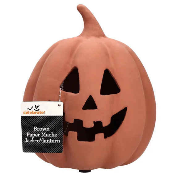 Paper Mache Jack-o'-Lantern Decoration, Brown, 8.25", Halloween by Way To Celebrate | Walmart (US)