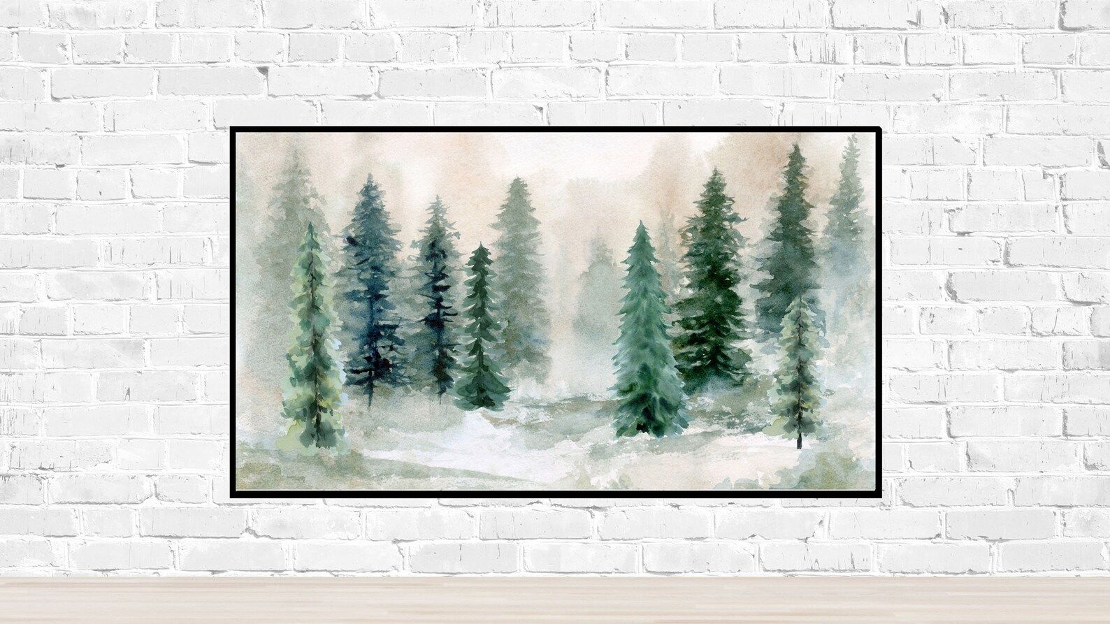 Read the full title
    Frame TV Art Soft Winter Landscape Pine Tree Snow Watercolor Green Tree N... | Etsy (US)