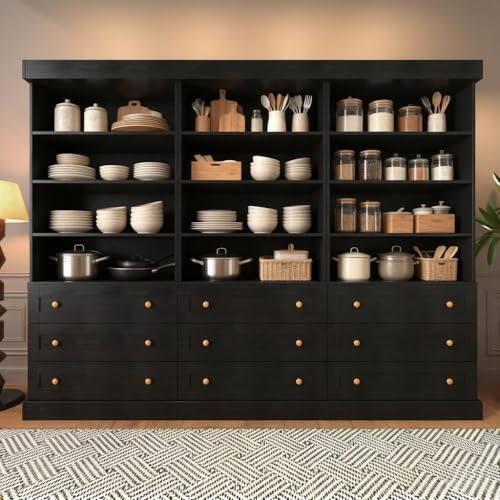 Vyre 71" Tall Farmhouse Kitchen Pantry, Set of 3 Large Storage Cabinets with 3 Drawers, Adjustabl... | Amazon (US)
