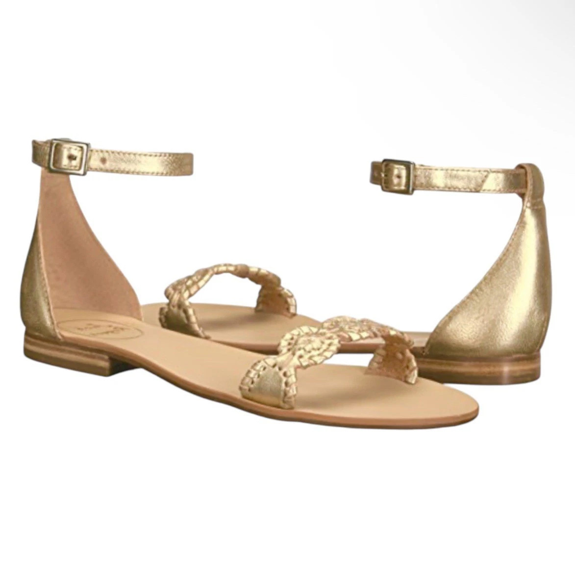 Jack Rogers Daphne Gold Leather Shoes Ankle Strap Flats Sandals Size US 6.5 NEW | eBay US