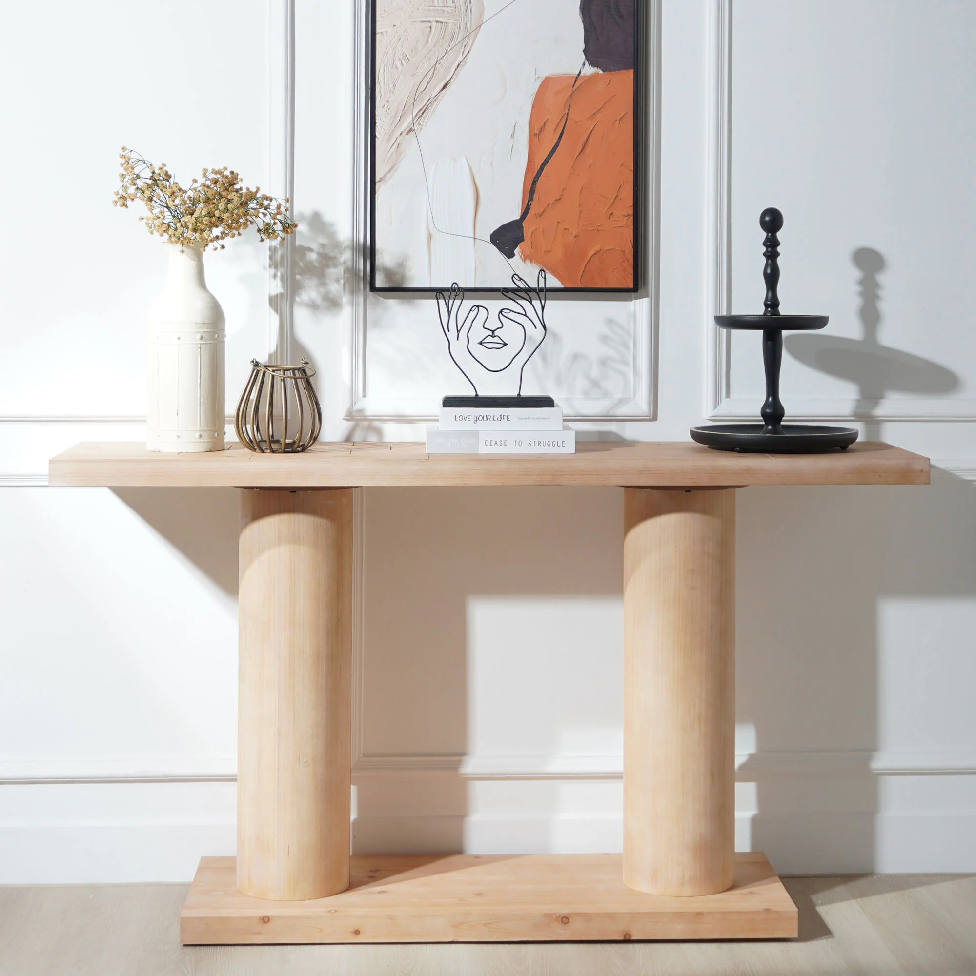 LUXEYARD 59in Modern Minimalist Wooden Console Table with Column Pedestal DesignElegant Decorative Accent for Entryway Living Room and Hallway | Lowe's
