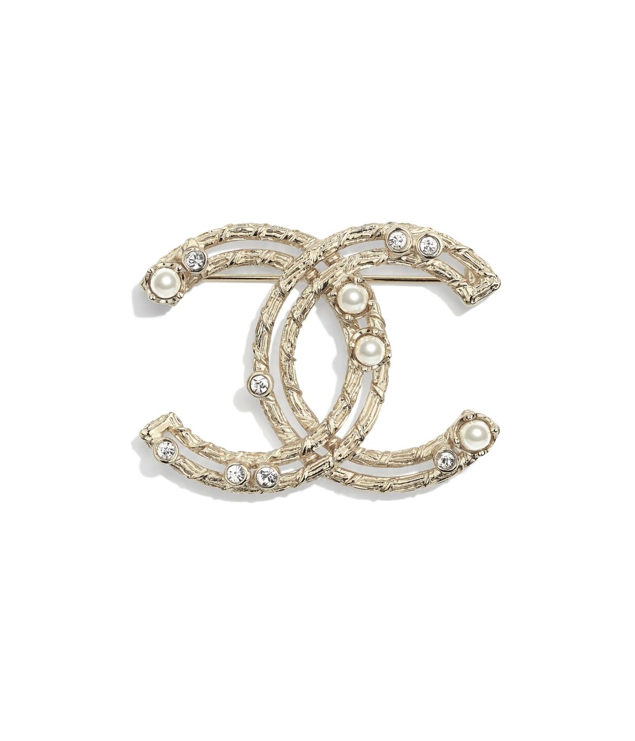 Metal, Glass Pearls & Strass Gold, Pearly White & Crystal Brooch | Chanel, Inc. (US)