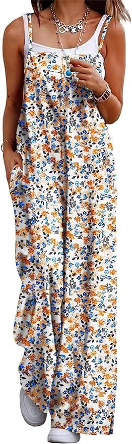 YESNO Women's Summer Boho Casual Jumpsuits Wide Leg Overalls Floral Print Baggy Rompers with Pock... | Amazon (US)