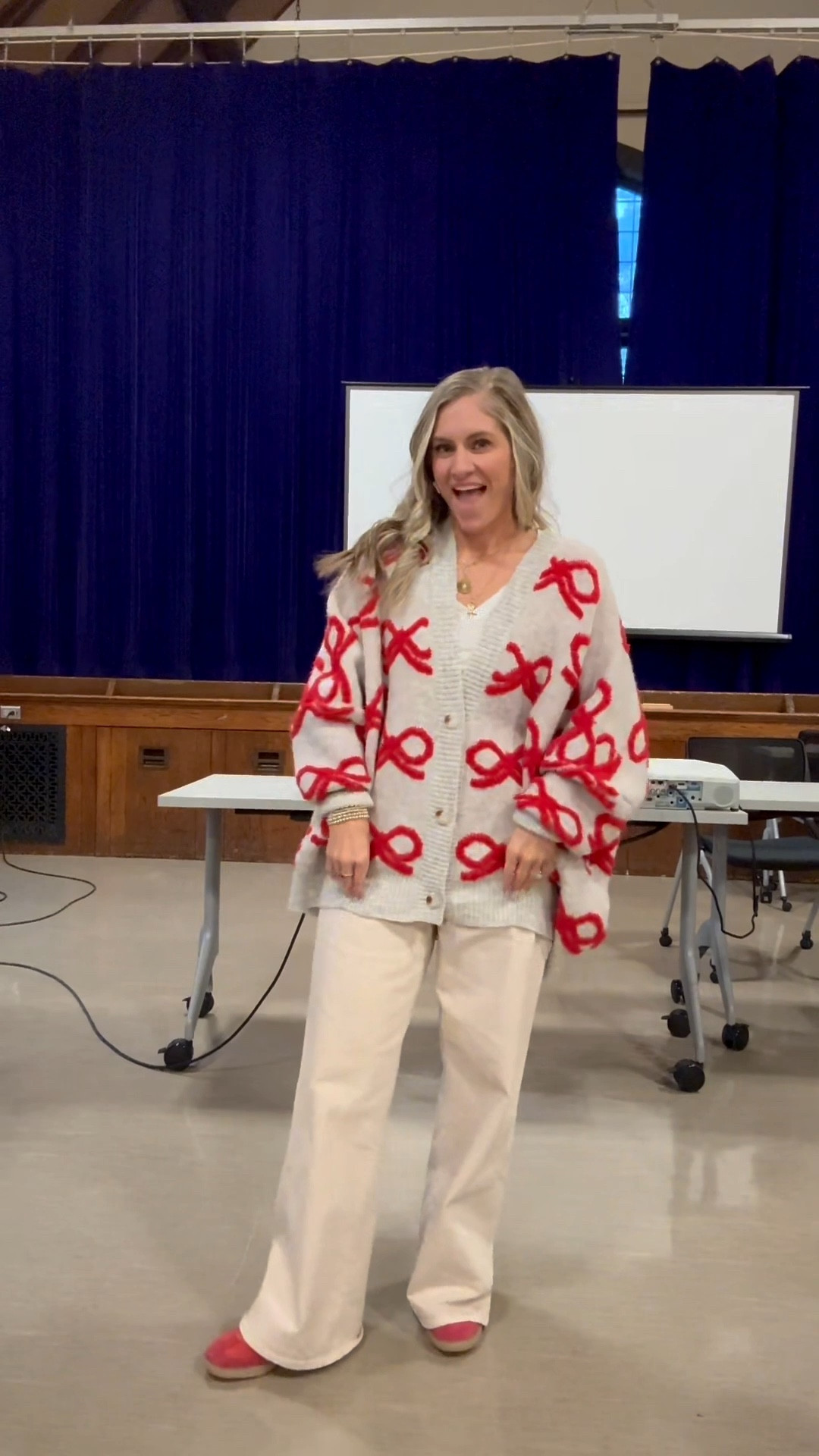 Professional Learning day fit. It’s love month so I brought out all the love today in all red. I got so many compliments on my sweater and it’s hard to find. 

Perfect holiday sweater or for anytime. 
Sweater: small
Tee: small 
Pants 8 
Shoes: 5.5 little girls size (7 in women’s for reference) 

#LTKOver40 #LTKootd #LTKPetite