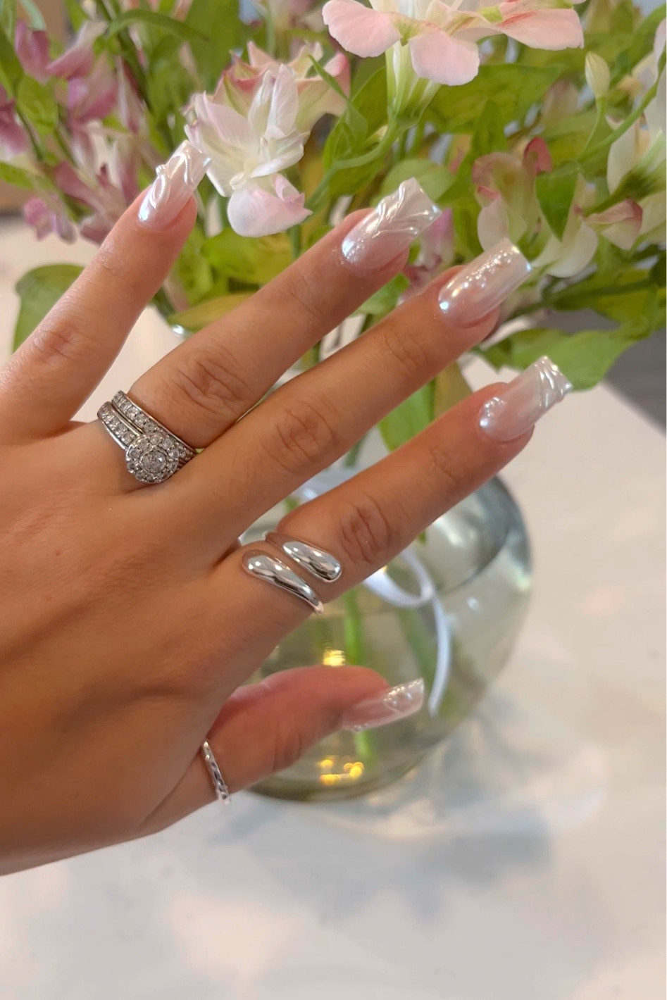 Nail Inspo, Silver Jewelry, 3D Chrome Nails

#LTKstyletip #LTKbeauty #LTKwedding