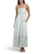 Made In Italy Linen Blend Strappy Floral Print Maxi Dress | TJ Maxx
