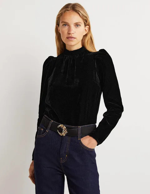 Black Mutton Sleeve Velvet Top | Boden (UK & IE)