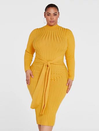 Journee Tie Waist Sweater Dress - Fashion To Figure | Fashion to Figure