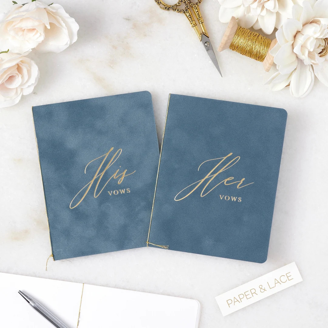 French Blue Velvet Vow Books W/ Gold or Silver Foil for - Etsy | Etsy (US)