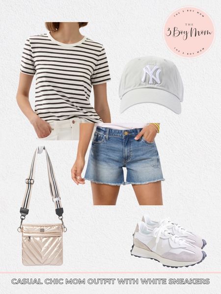 White sneakers outfit 

Denim shorts, NY baseball cap, striped tee, striped t shirt, white shoes, summer outfit, travel outfit 

#LTKFindsUnder50 #LTKMidsize #LTKTravel