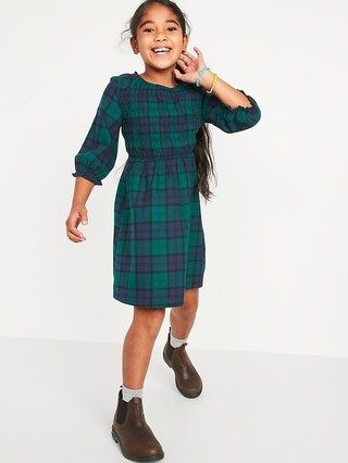 Plaid Flannel Smocked Long-Sleeve Dress for Girls | Old Navy (US)