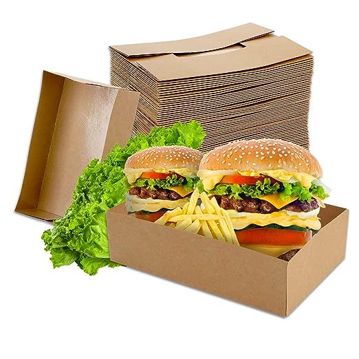 BALLETBYM 50 Pack Kraft Paper Food Trays, 4 Corner Pop Up Food Containers, Cardboard Movie Night ... | Amazon (US)