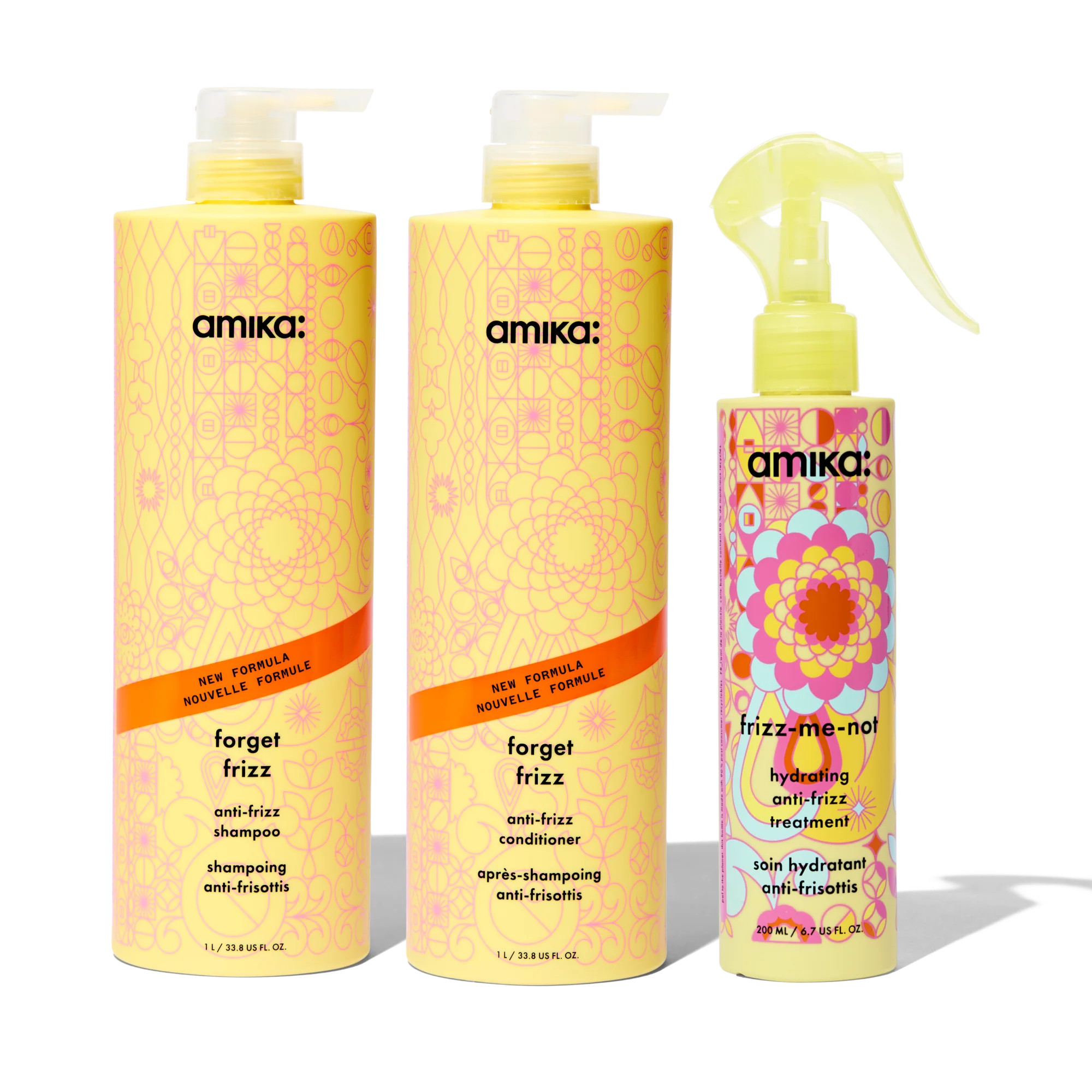 super-sized frizz fighters anti-frizz shampoo, conditioner + treatment set | amika | amika | amika US
