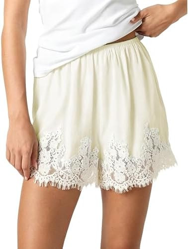 Womens Lace Trim Shorts Loose Elastic Waist Micro Mini Bottoms Casual Patchwork Loungewear for Ev... | Amazon (US)