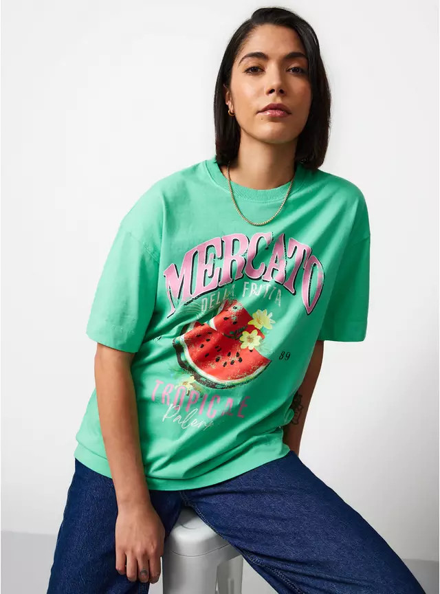 Green Fruit Graphic Oversized Fit T-Shirt XL | Tu Clothing