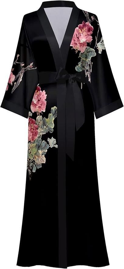 Women's Floral Long Kimono Robe Long Satin Robe Long Silk Robe Ladies Kimonos Silky Bathrobe Cove... | Amazon (US)