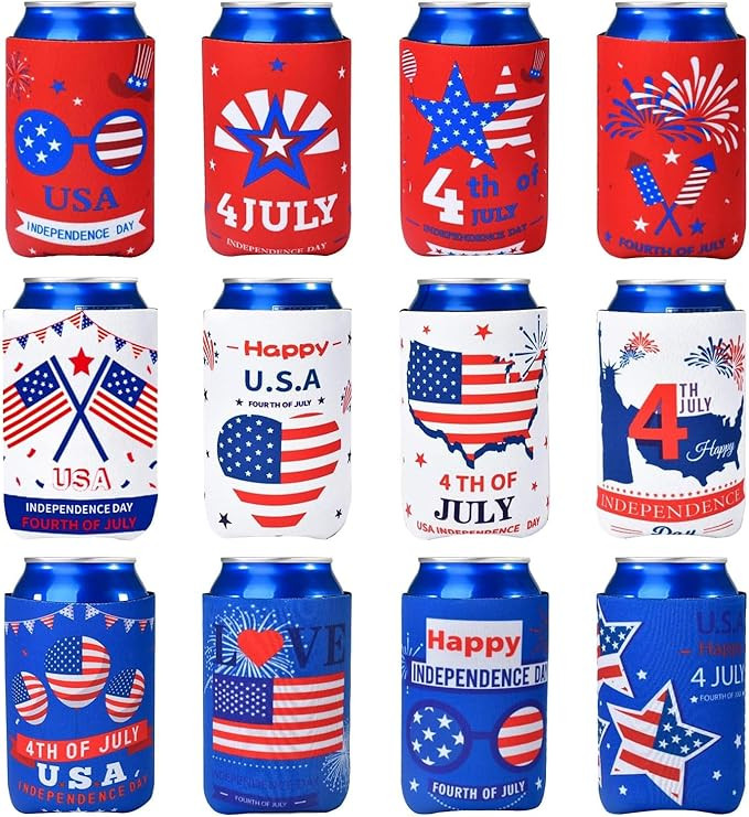 4th of July Decorations for Home, 12PCS Beer Can Cooler Sleeves for Fourth of July Independence D... | Amazon (US)