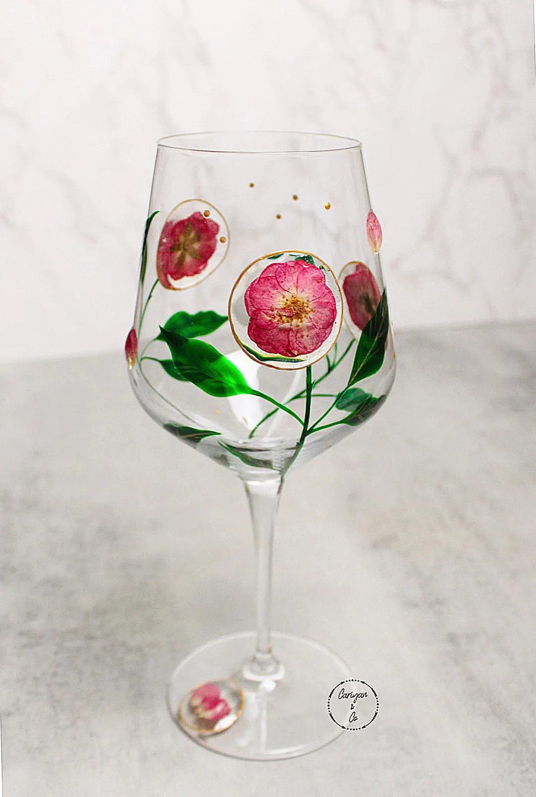 Cariyan and Co Real Pressed Roses Wine Glass, Glass Tumbler, Unique Hand Painted Glassware - Etsy | Etsy (US)