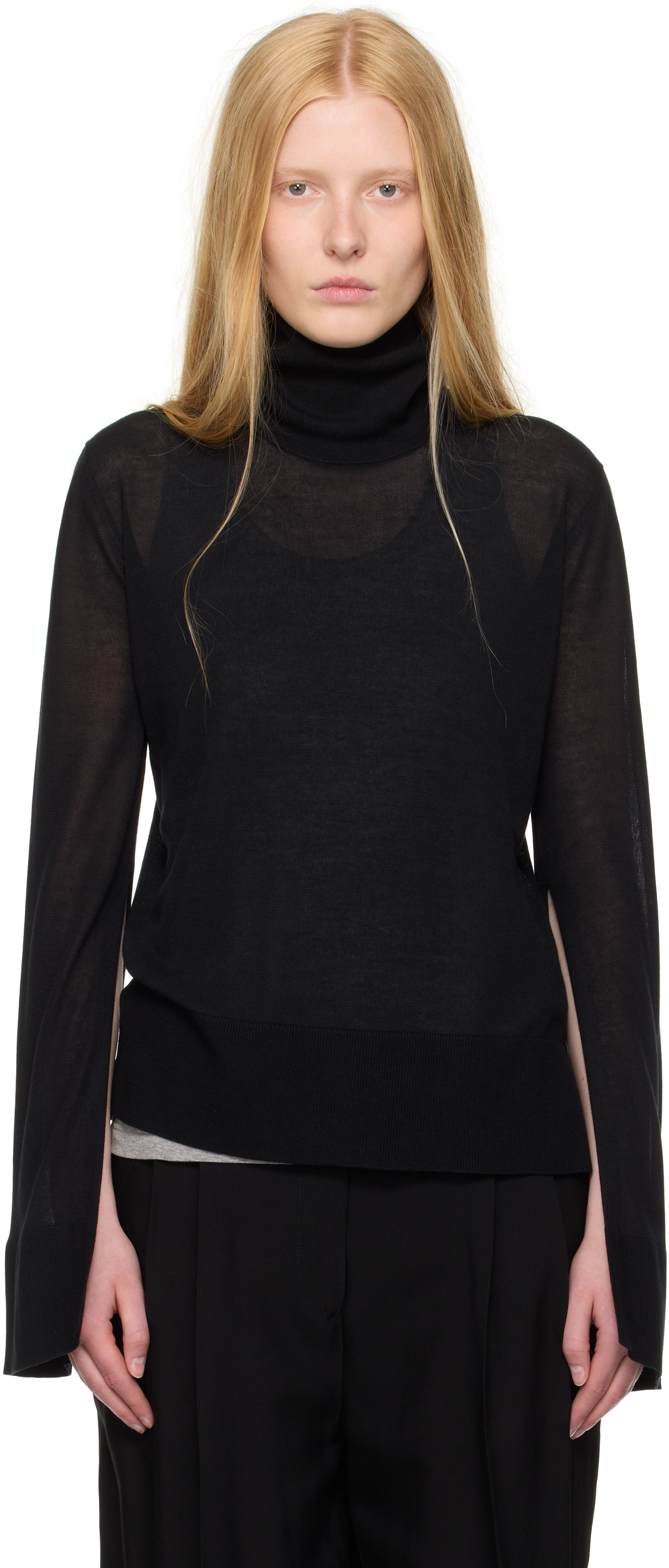 TOTEME Black Slit Sleeve Turtleneck | SSENSE