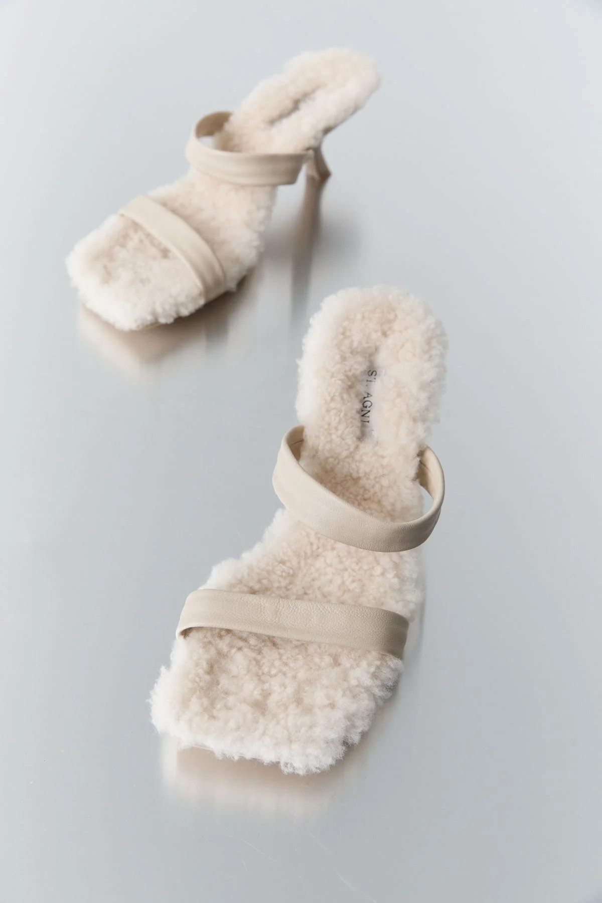 Double Strap Shearling Heel - Ecru | St. Agni
