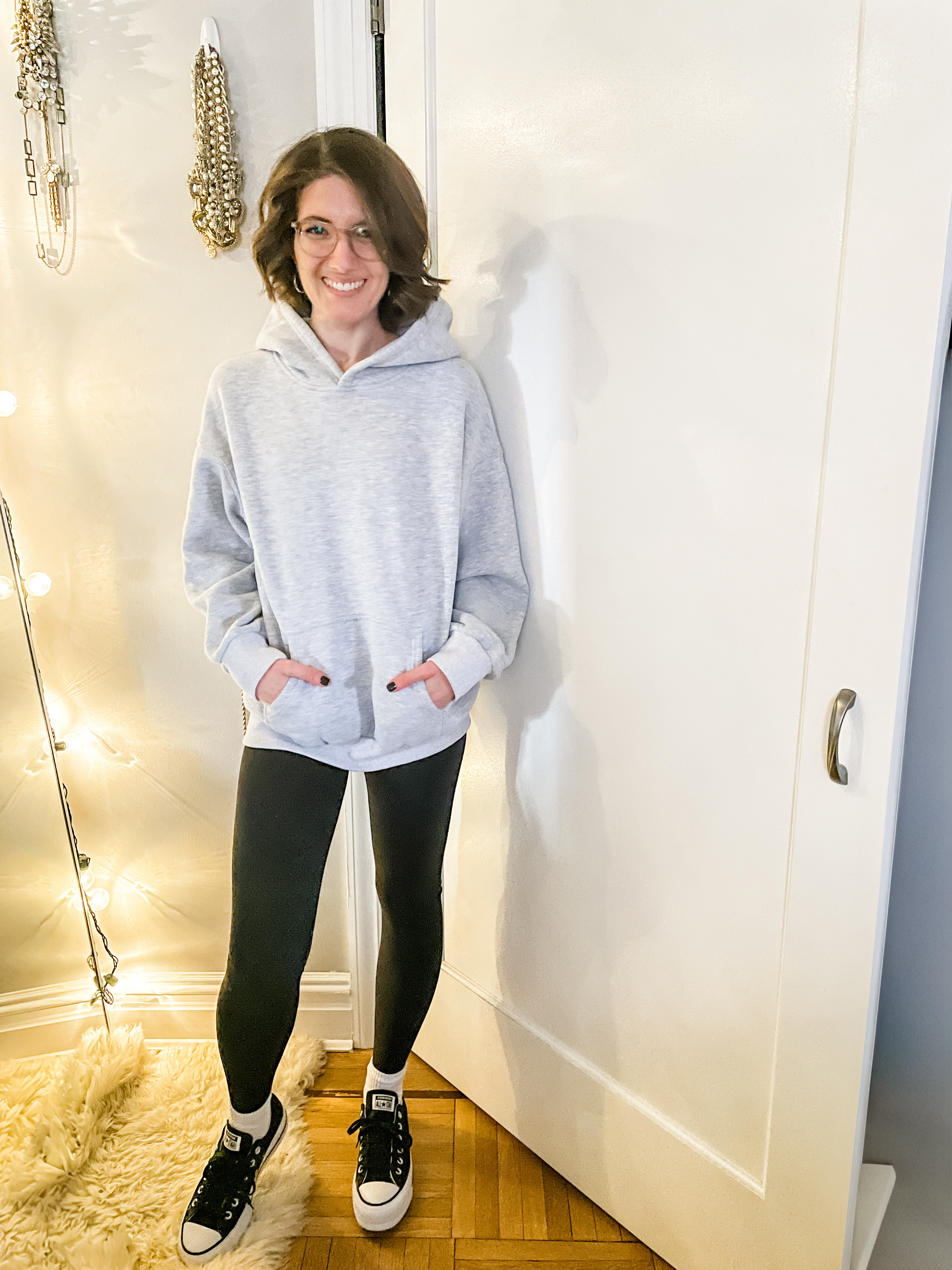 Cozy sweatshirt: wearing a size small
Leggings: TTS, buttery soft
Converse platform Sneakers: TTS

Cozy outfit | New Year’s Day outfit | relaxing outfit | weekend wear | high socks | slouchy socks 

#LTKSaleAlert #LTKFitness #LTKFindsUnder50