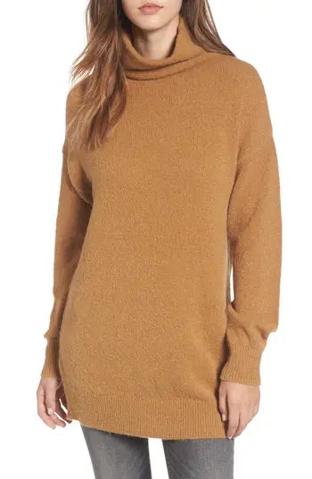 Women's Bp. Boucle Turtleneck Tunic Sweater, Size XX-Small - Brown | Nordstrom