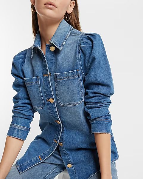 Denim Puff Sleeve Shacket | Express (Pmt Risk)