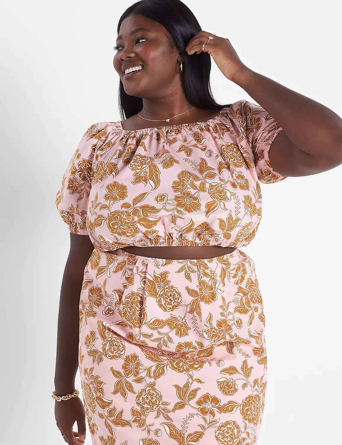 Classic Crop Square-Neck Puff-Sleeve Top | LaneBryant | Lane Bryant (US)