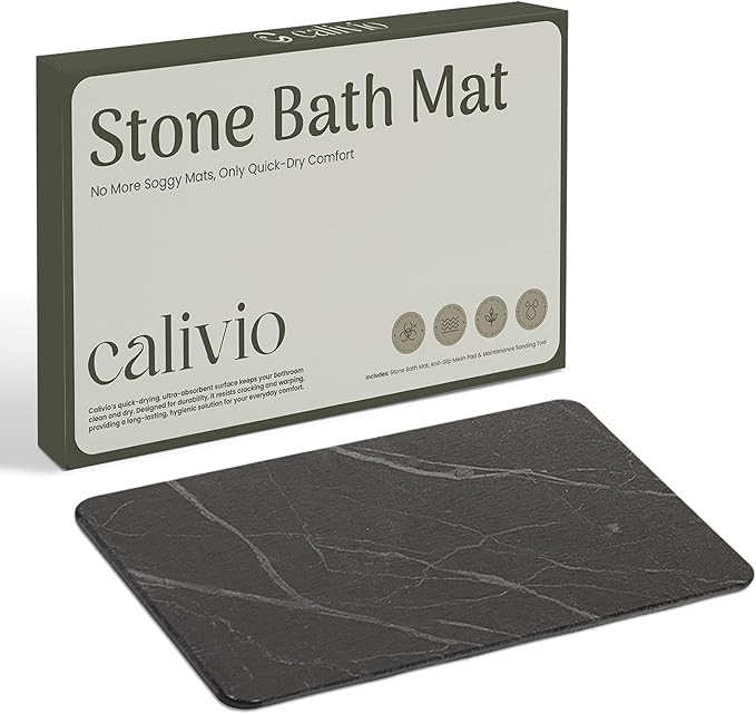 Calivio Quick Dry Shower Stone Bath Mat, Super Absorbent & Non-Slip 24 x 16 Inch Diatomaceous Ear... | Amazon (US)