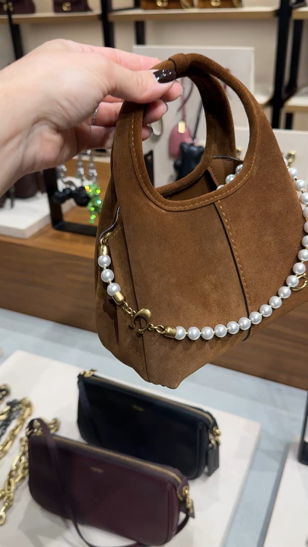 Coach Lana 19 Suede with Pearl Chain 

#LTKSeasonal #LTKootd #LTKHoliday