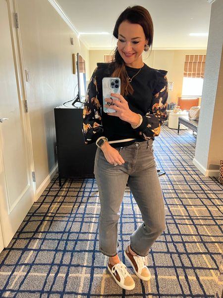 Fall outfits // use code NEED for up to 50% off LOFT sale, including these jeans! This top is so cute for fall, I love the floral detail on the sleeves — it’s true to size, wearing a small. 

#LTKstyletip #LTKSeasonal #LTKunder100